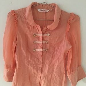 🎏👚Salmon collared blouse with lace and frill